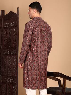Brown chicgeometric patternchikankari kurta with sequin 5