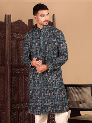 Firozi chicgeometric patternchikankari kurta with sequin 2