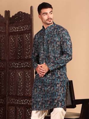 Firozi chicgeometric patternchikankari kurta with sequin 3