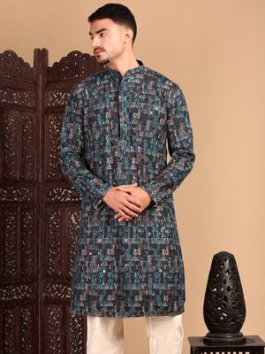 Firozi chicgeometric patternchikankari kurta with sequin 4