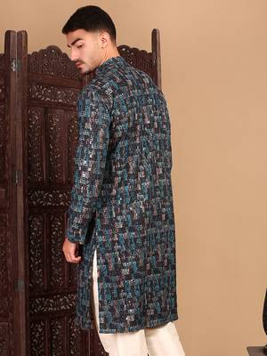 Firozi chicgeometric patternchikankari kurta with sequin 5