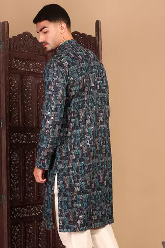 Firozi chicgeometric patternchikankari kurta with sequin