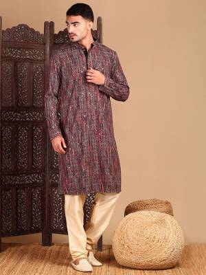 Orange chicgeometric patternchikankari kurta with sequin 1
