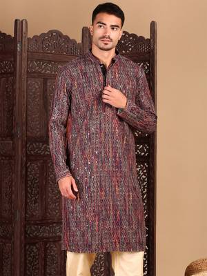 Orange chicgeometric patternchikankari kurta with sequin 2