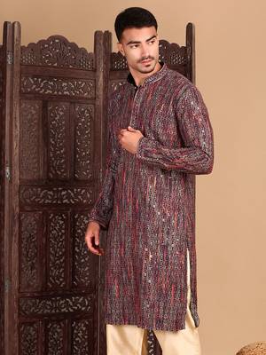 Orange chicgeometric patternchikankari kurta with sequin 3
