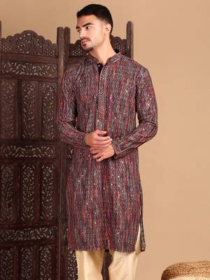 Orange chicgeometric patternchikankari kurta with sequin 4