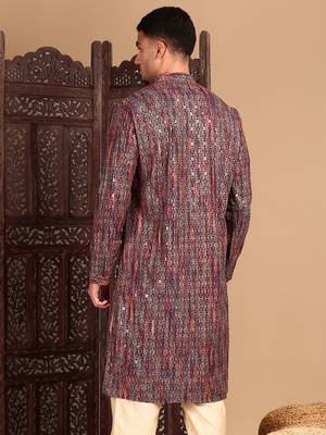 Orange chicgeometric patternchikankari kurta with sequin 5