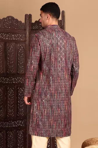 Orange chicgeometric patternchikankari kurta with sequin