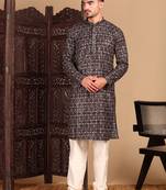 Black chicgeometric patternchikankari kurta with sequin