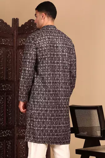 Black chicgeometric patternchikankari kurta with sequin