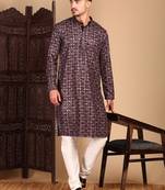 Rust chicgeometric patternchikankari kurta with sequin