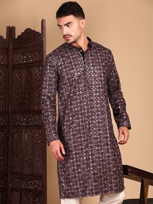 Rust chicgeometric patternchikankari kurta with sequin 2