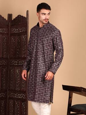 Rust chicgeometric patternchikankari kurta with sequin 3