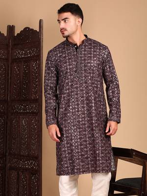Rust chicgeometric patternchikankari kurta with sequin 4