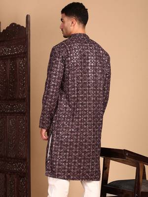 Rust chicgeometric patternchikankari kurta with sequin 5