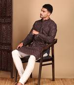 Rust chicgeometric pattern chikankari kurta with sequin