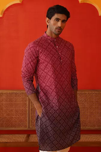 Maroon cotton blend printed kurta pyjama set