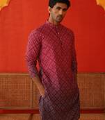 Maroon cotton blend printed kurta pyjama set