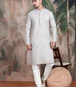 mauve geometric pattern chikankari kurta with sequin