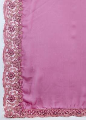 Trendmalls Lilac Art Silk Floral Thread Embroidered Saree with Unstitched Blouse piece 8