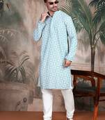Geometric pattern sky blue chikankari kurta with sequin