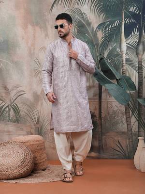 Purple solidembroidered rayon kurta 1