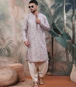 Purple solidembroidered rayon kurta