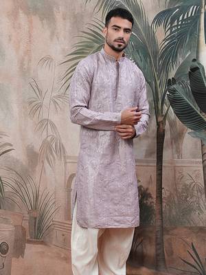 Purple solidembroidered rayon kurta 2