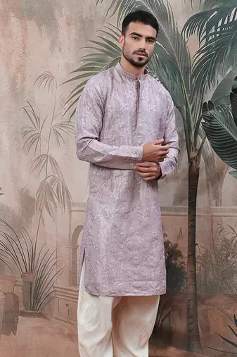 Purple solidembroidered rayon kurta