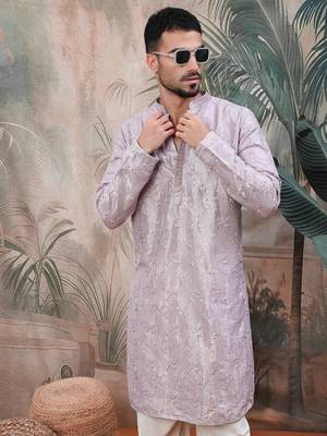 Purple solidembroidered rayon kurta 3