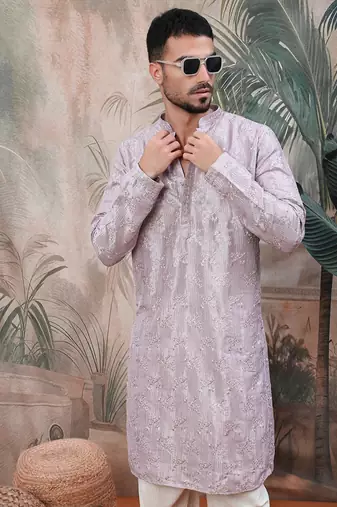 Purple solidembroidered rayon kurta