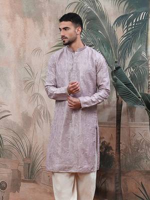 Purple solidembroidered rayon kurta 4