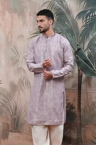 Purple solidembroidered rayon kurta