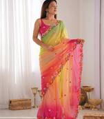 Green embroidery work bollywood style georgette saree