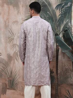 Purple solidembroidered rayon kurta 5