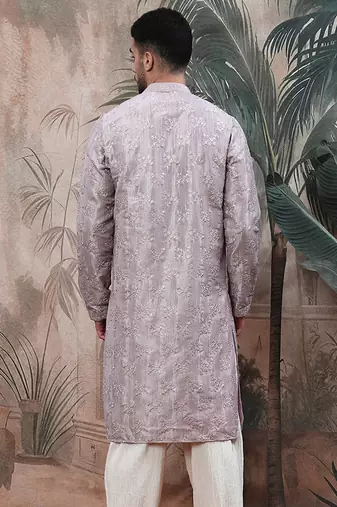 Purple solidembroidered rayon kurta