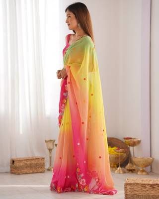 Green embroidery work bollywood style georgette saree 2