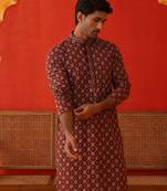Maroon viscose rayon embroidered kurta pyjama set