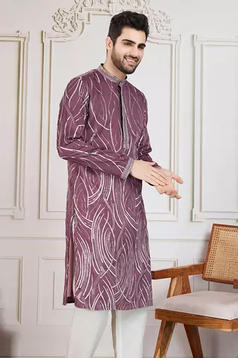 purple solid with print kurta