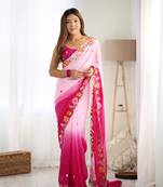 Pink embroidery work bollywood style georgette saree