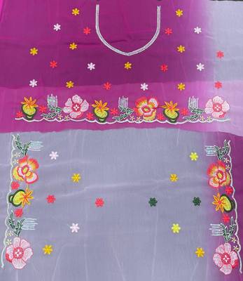 Pink embroidery work style georgette saree 5