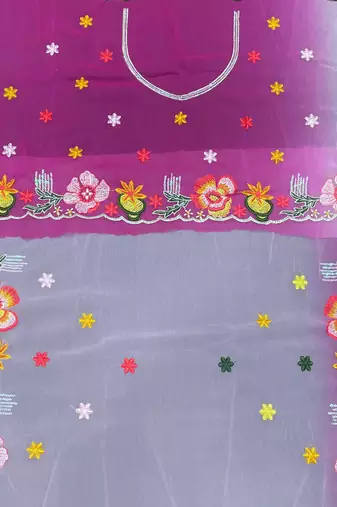 Pink embroidery work style georgette saree