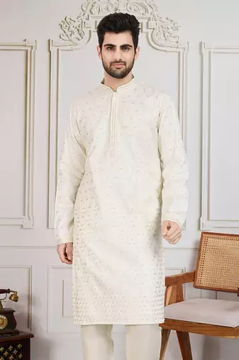 Creamfloral fusion work wear kurta