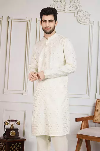 Creamfloral fusion work wear kurta