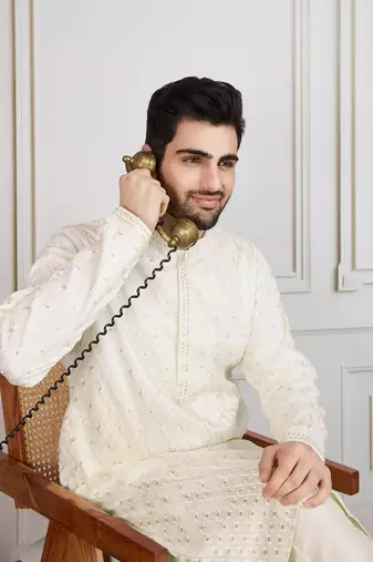 Creamfloral fusion work wear kurta
