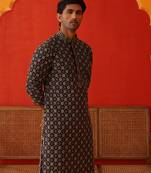 Navy viscose rayon embroidered kurta pyjama set