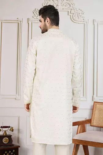 Creamfloral fusion work wear kurta