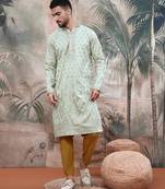 Grey steel polyester sequins kurta with chikankari work