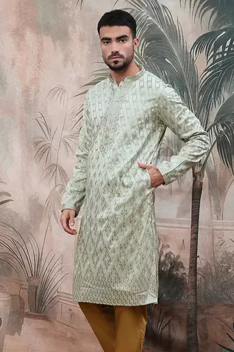 Grey steel polyester sequins kurta with chikankari work