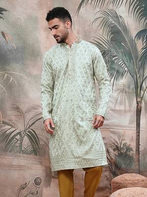 Grey steel polyester sequins kurta with chikankari work 3